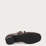 Crocodile-print brown leather Mary Janes with round heel