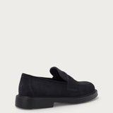 Basic-Damen-Mokassins aus Veloursleder in Blau