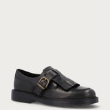 Women's black leather lace-up shoes with fringing