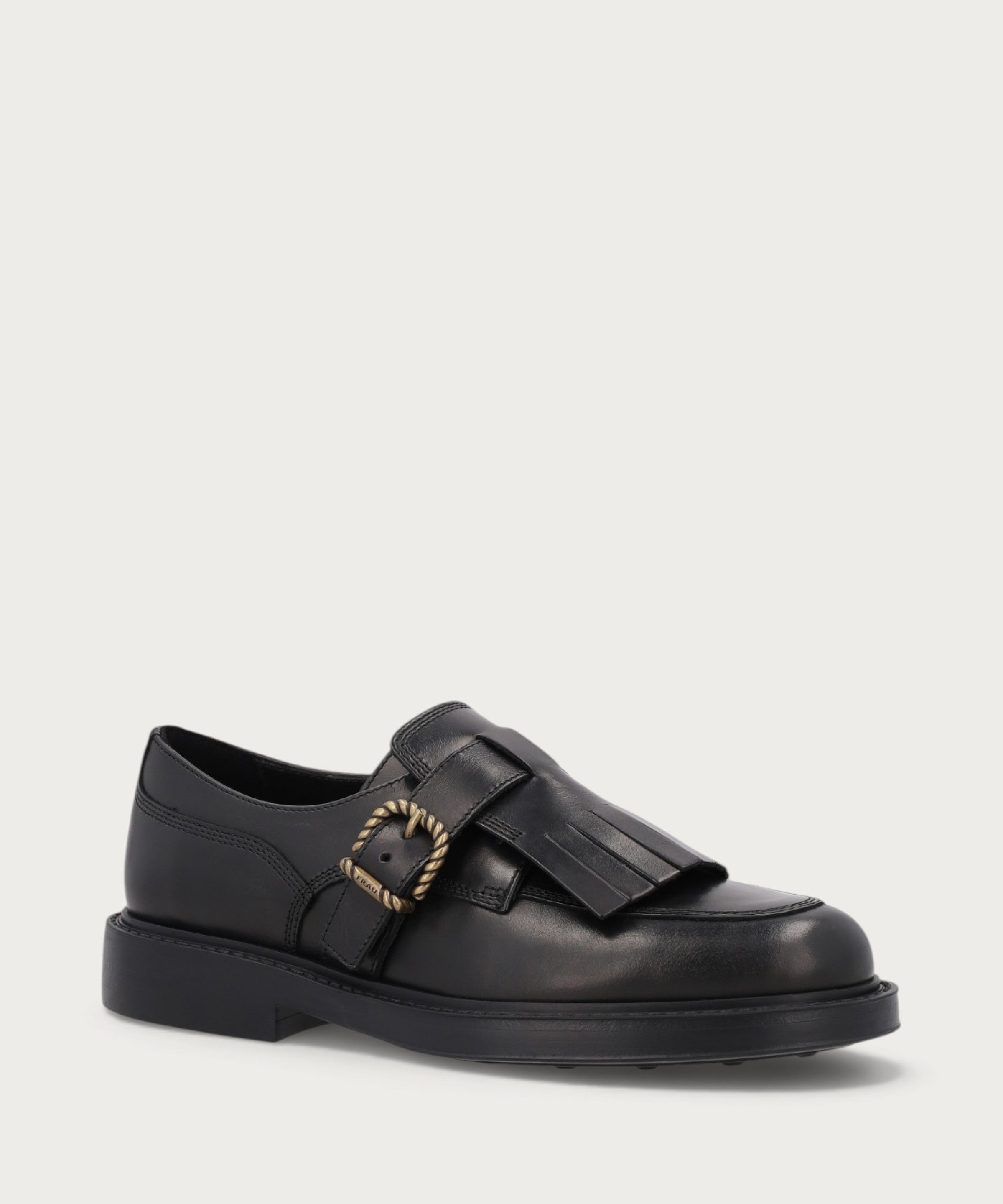 Women's black leather lace-up shoes with fringing