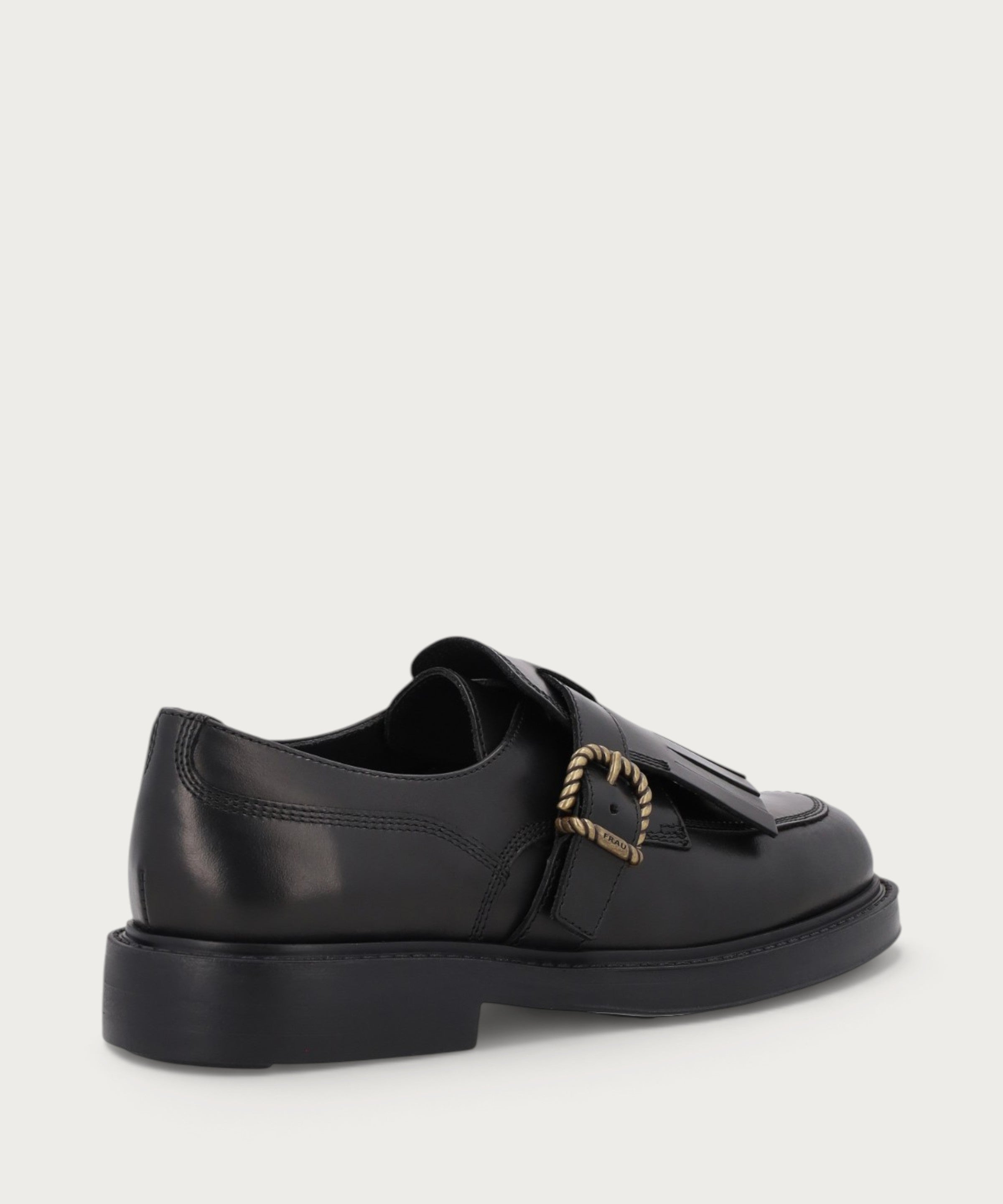 Women's black leather lace-up shoes with fringing