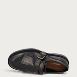 Women's black leather lace-up shoes with fringing