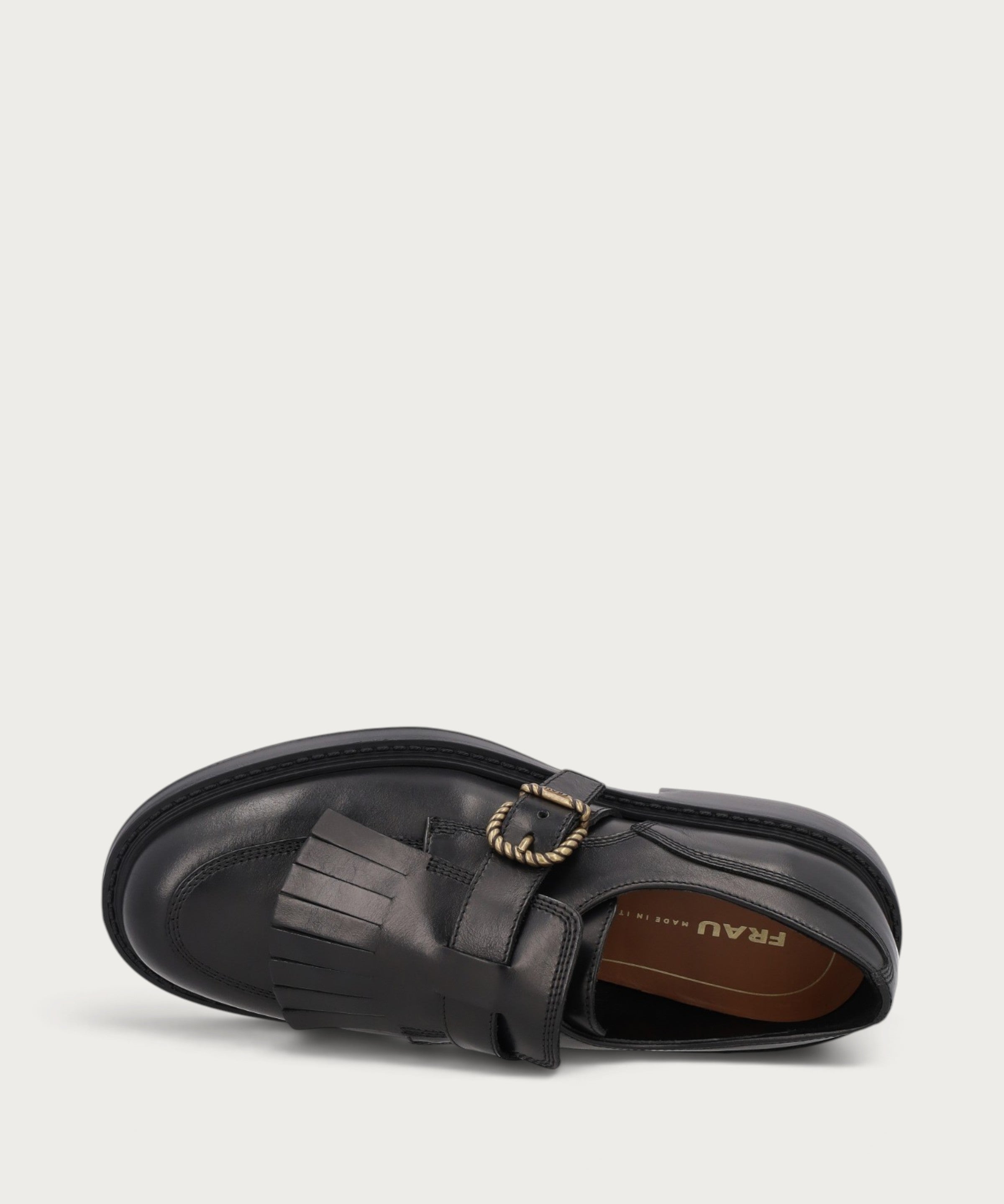 Women's black leather lace-up shoes with fringing