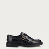 Women's blue leather lace-up shoes with fringing