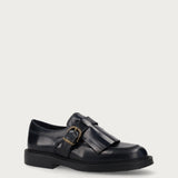 Women's blue leather lace-up shoes with fringing