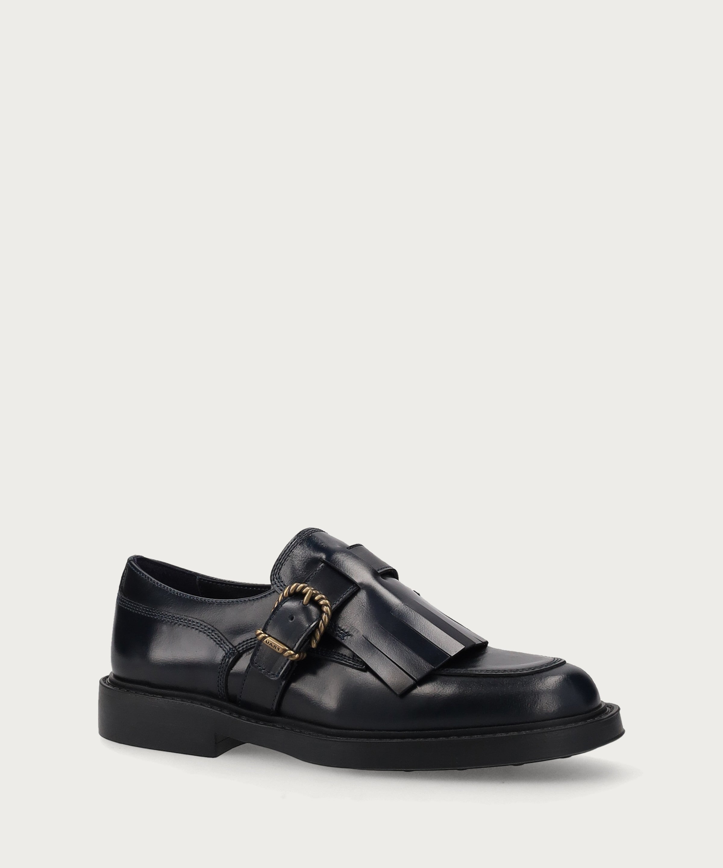 Women's blue leather lace-up shoes with fringing