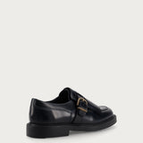 Women's blue leather lace-up shoes with fringing