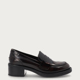 Women's brown brushed leather loafers with comfortable heel