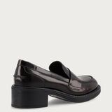 Women's brown brushed leather loafers with comfortable heel