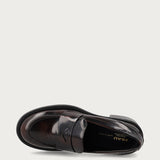 Women's brown brushed leather loafers with comfortable heel