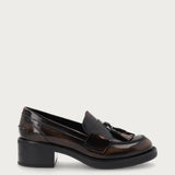 Women's brown brushed leather loafers with tassel and comfortable heel