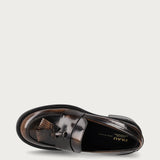 Women's brown brushed leather loafers with tassel and comfortable heel