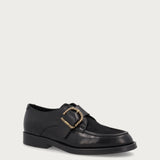 Women's bi-material black leather lace-ups with buckle