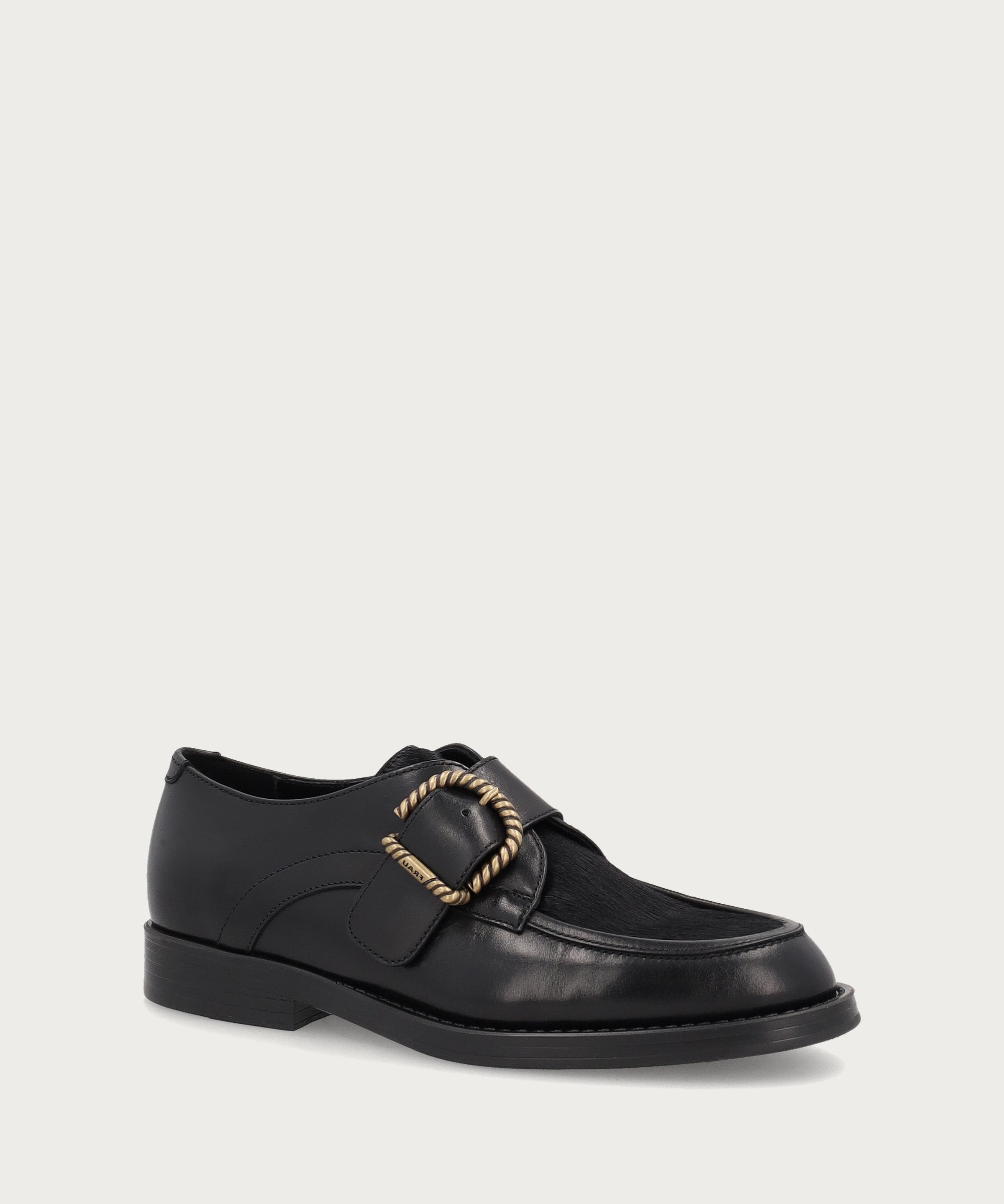 Allacciate donna in pelle nera bimateriale con fibbia