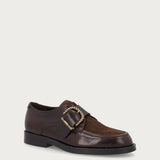 Women's bi-material brown leather lace-ups with buckle