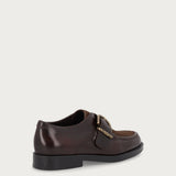 Women's bi-material brown leather lace-ups with buckle
