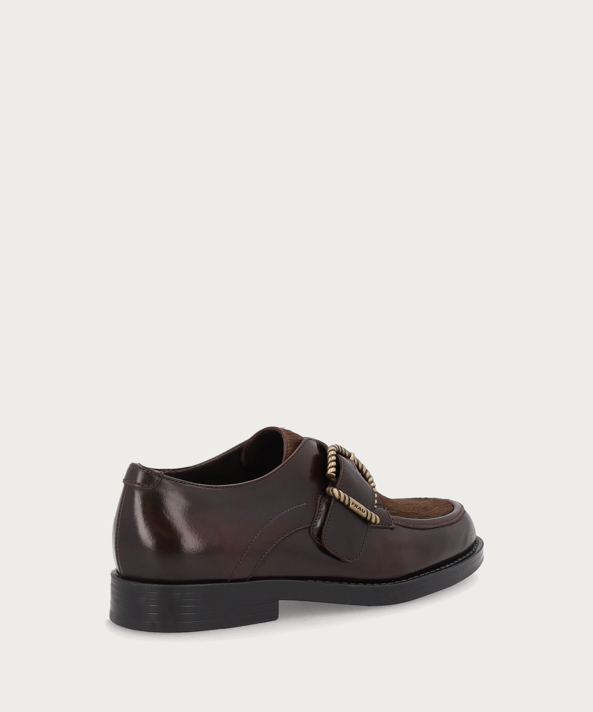Women's bi-material brown leather lace-ups with buckle