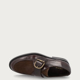 Women's bi-material brown leather lace-ups with buckle
