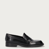 Women's black brushed leather varsity loafers