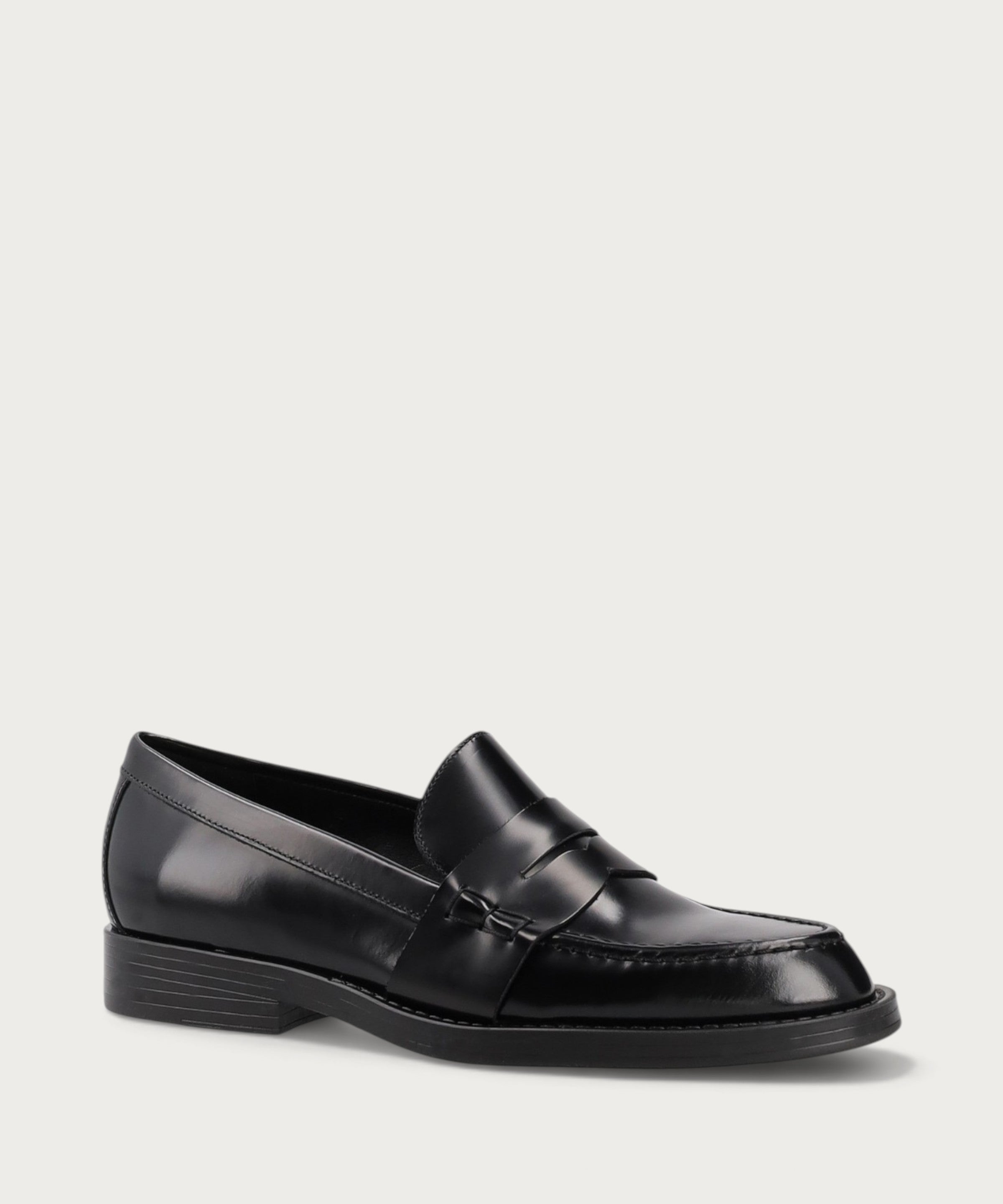 Women's black brushed leather varsity loafers