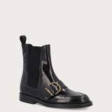 Stivaletti beatles donna in pelle abrasivata nera con fibbia