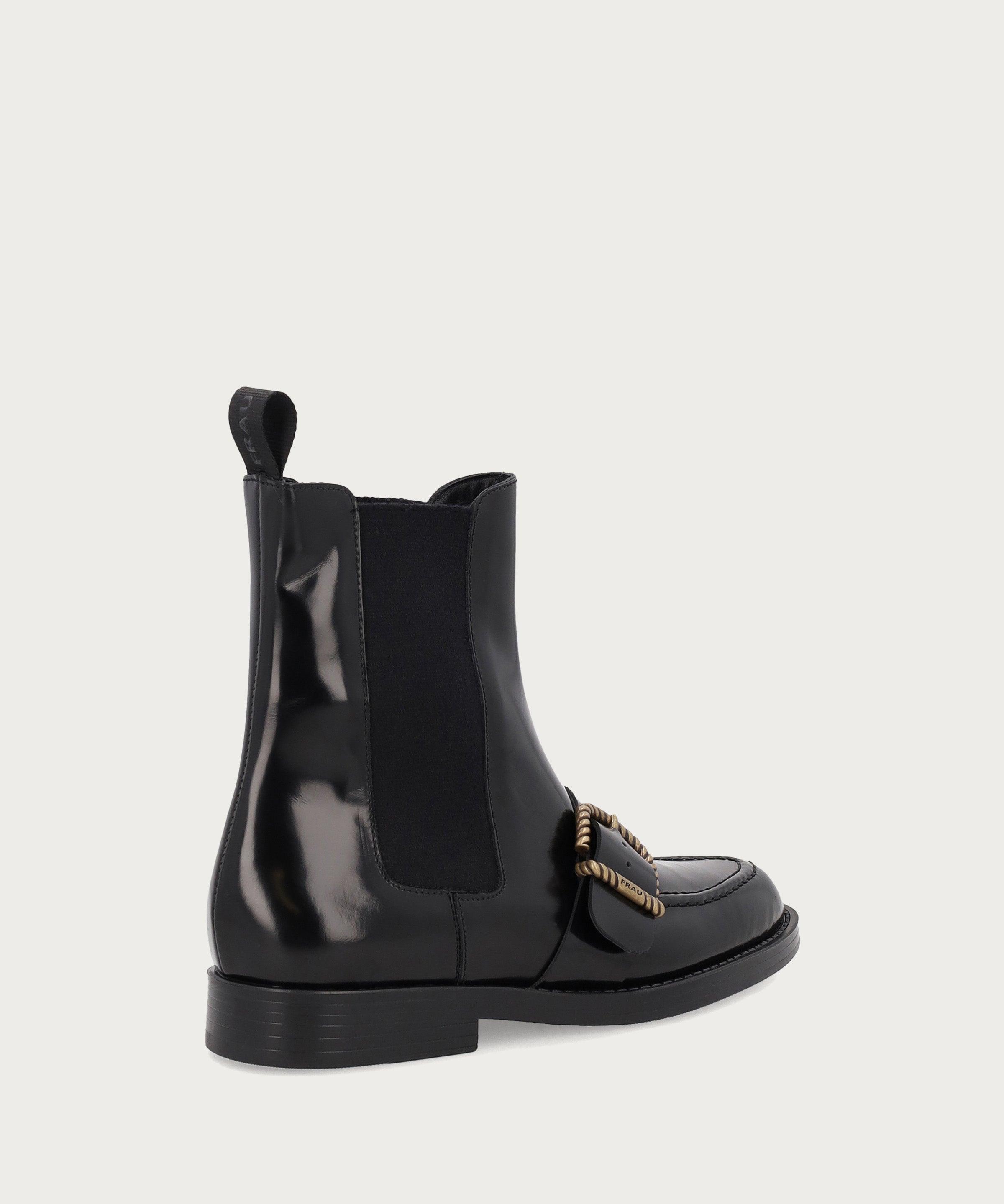 Women's black brushed leather Beatle boots with buckle