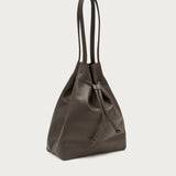 Large soft chocolate brown leather bucket bag