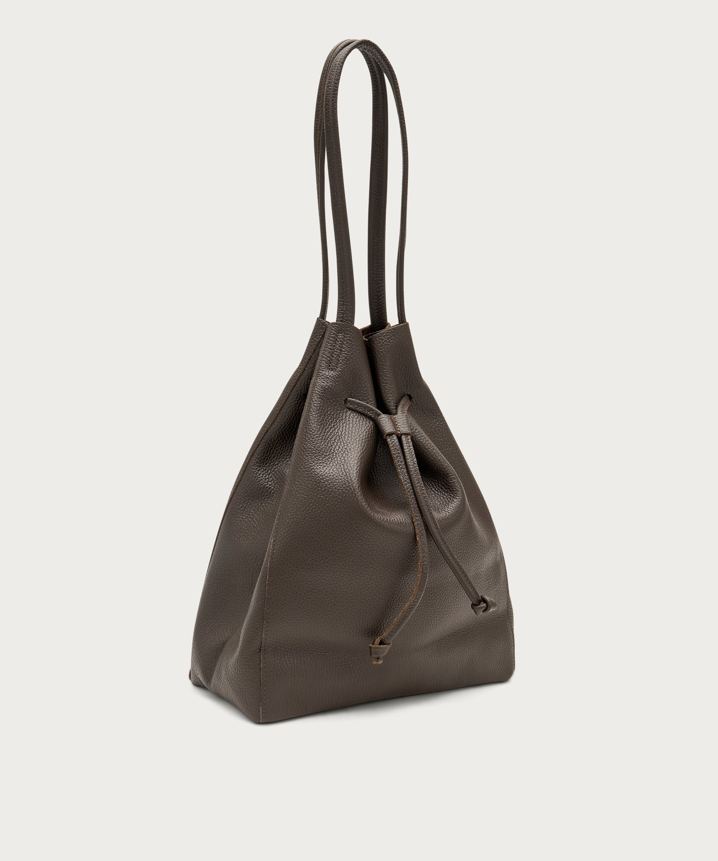 Large soft chocolate brown leather bucket bag