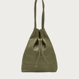 Large soft green leather bucket bag