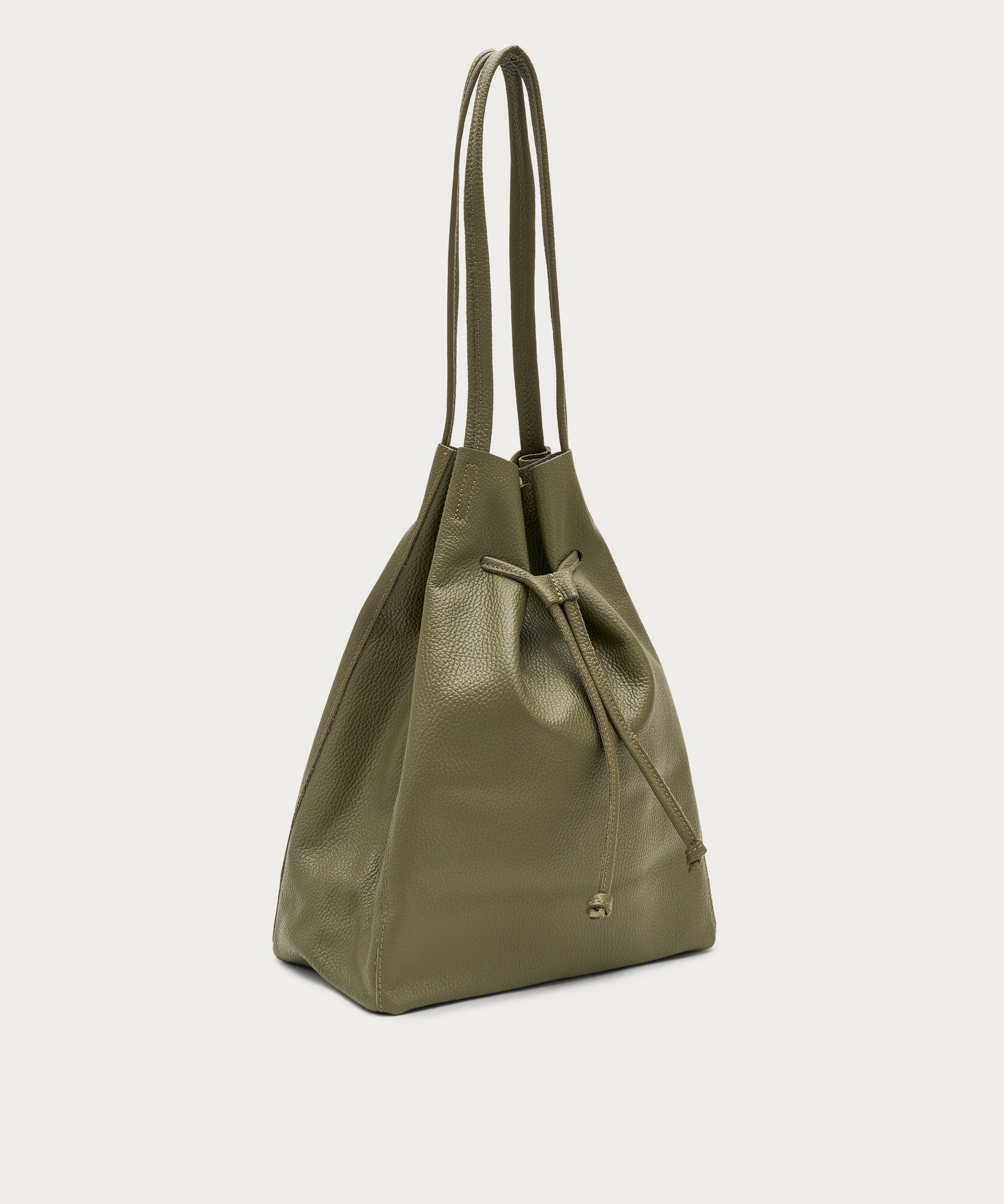 Large soft green leather bucket bag