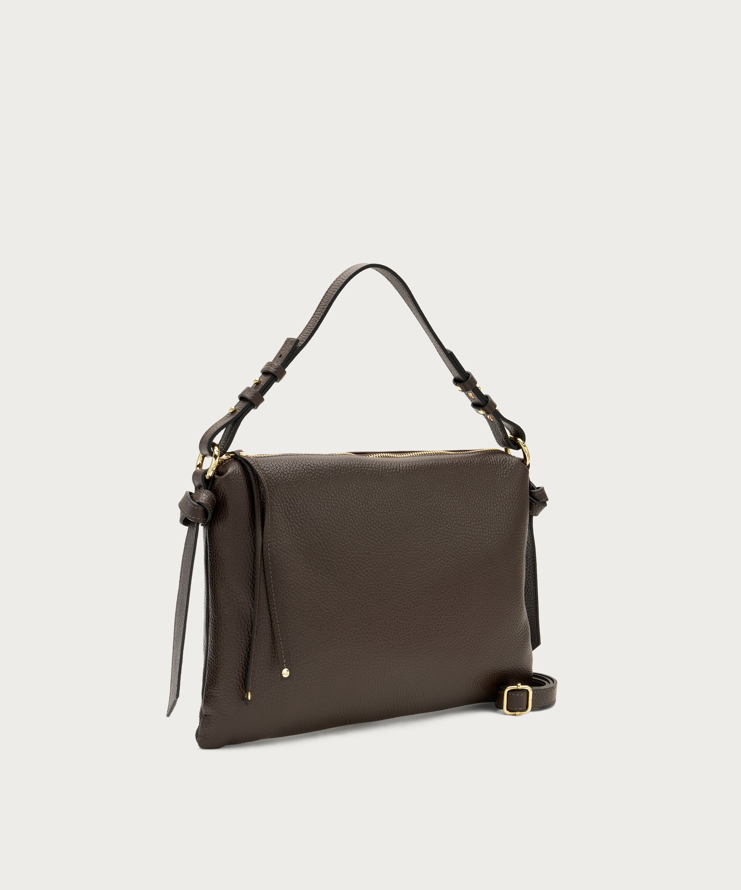 Maxi rectangular bag in brown leather with handle and strap