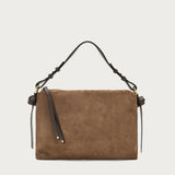 Maxi rectangular bag in brown suede with handle and strap