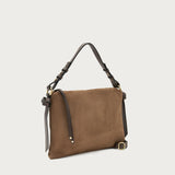 Maxi rectangular bag in brown suede with handle and strap