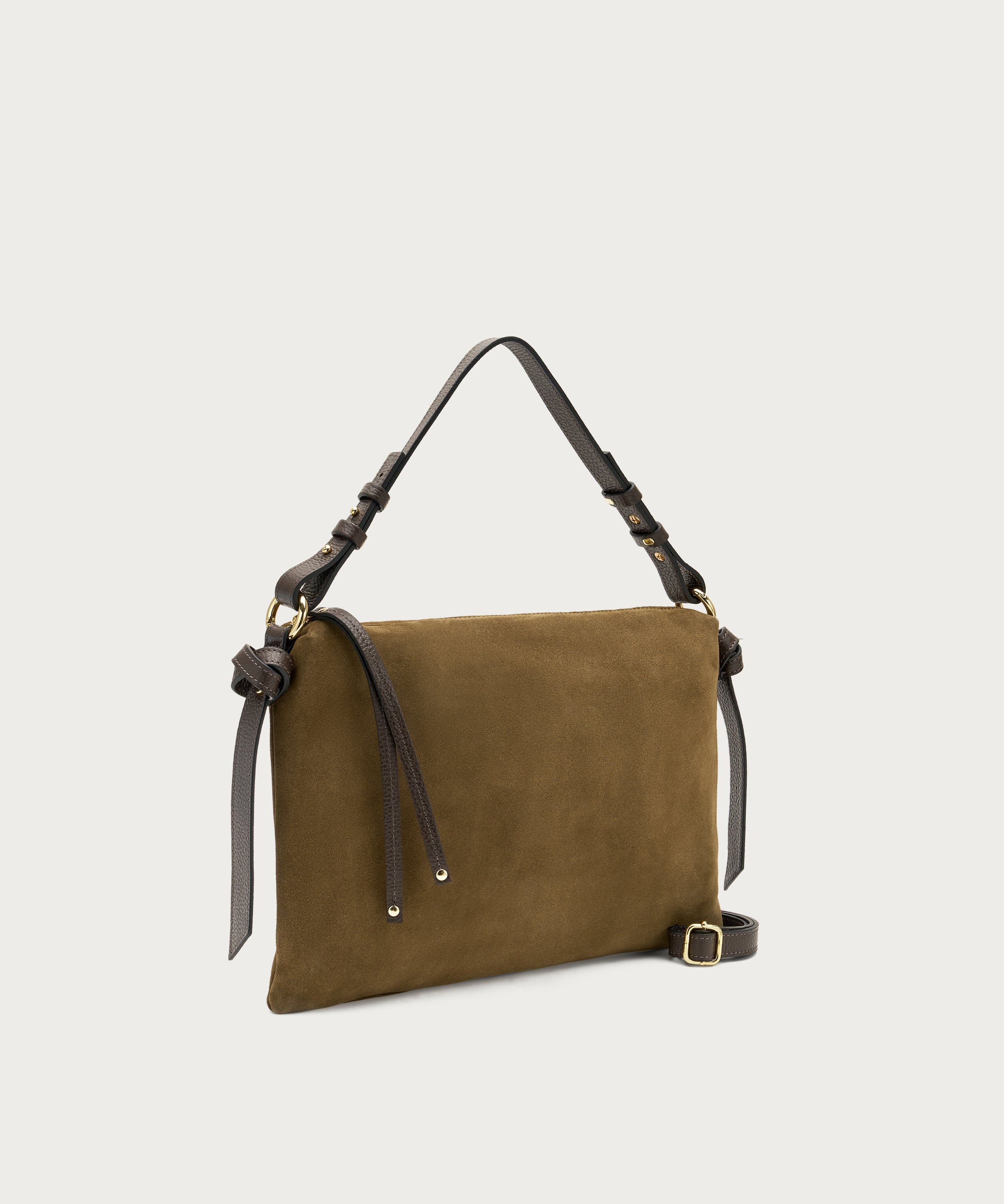 Maxi rectangular bag in green suede with handle and strap