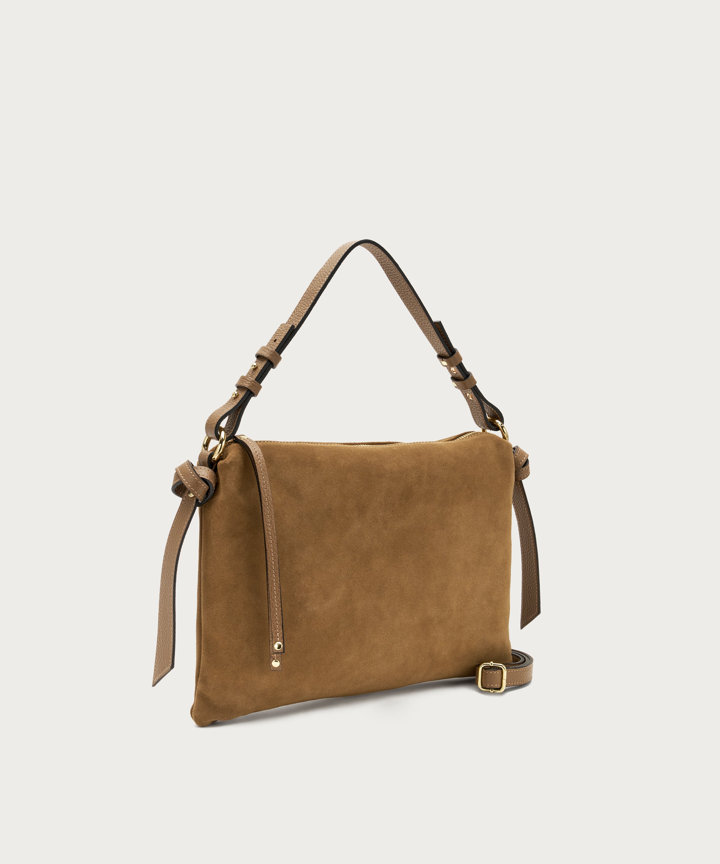 Maxi rectangular bag in beige suede with handle and strap