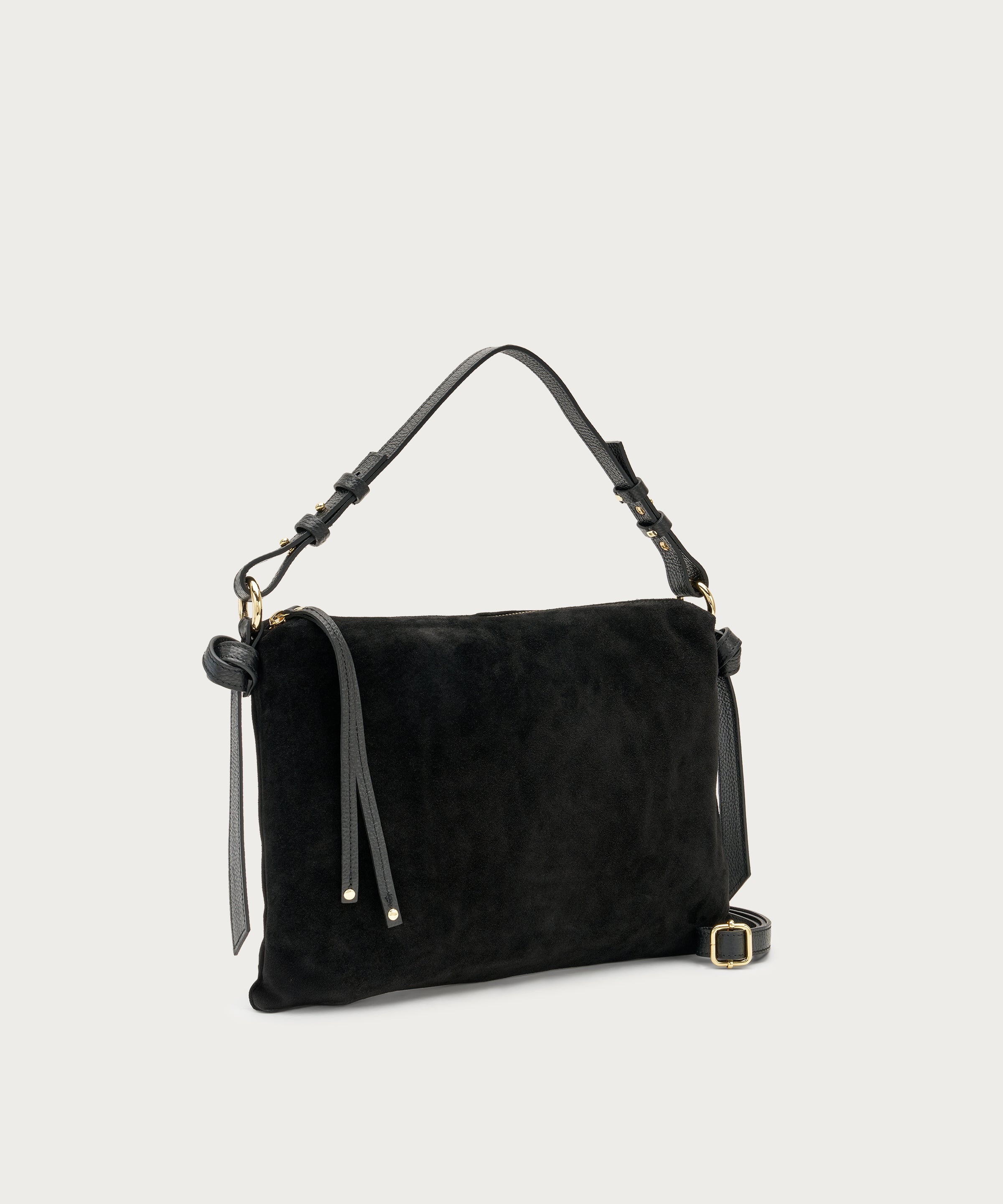 Maxi rectangular bag in black suede with handle and strap