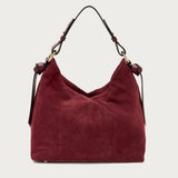 Borsa a spalla grande in pelle scamosciata bordeaux morbida