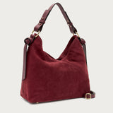 Borsa a spalla grande in pelle scamosciata bordeaux morbida