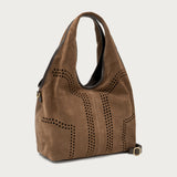 Maxi bag in pelle scamosciata laserata marrone