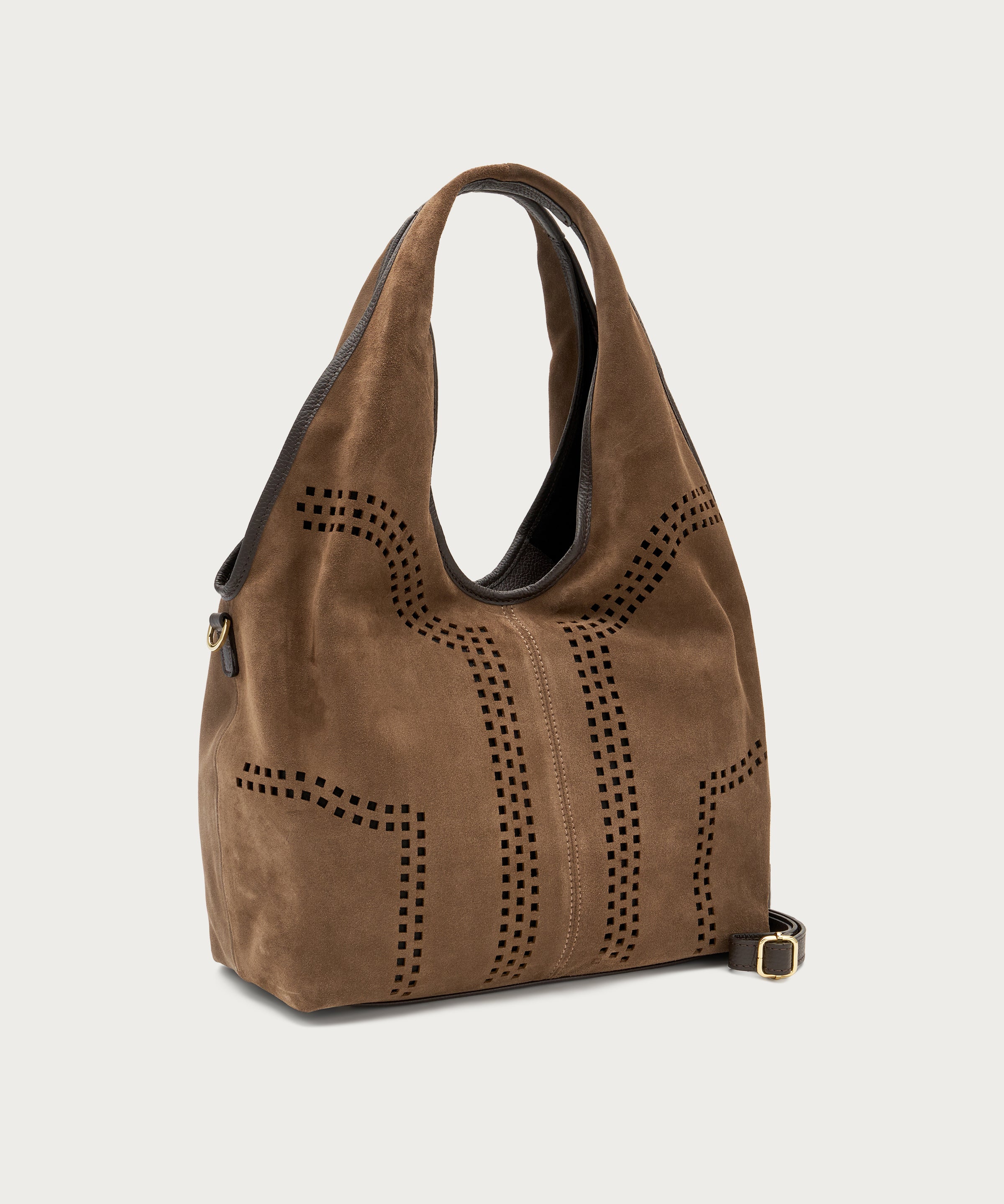 Maxi bag in pelle scamosciata laserata marrone