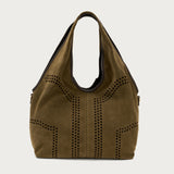 Green laser-cut suede maxi bag