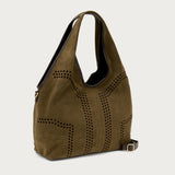 Green laser-cut suede maxi bag