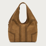 Beige laser-cut suede maxi bag