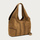 Beige laser-cut suede maxi bag