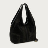 Black laser-cut suede maxi bag