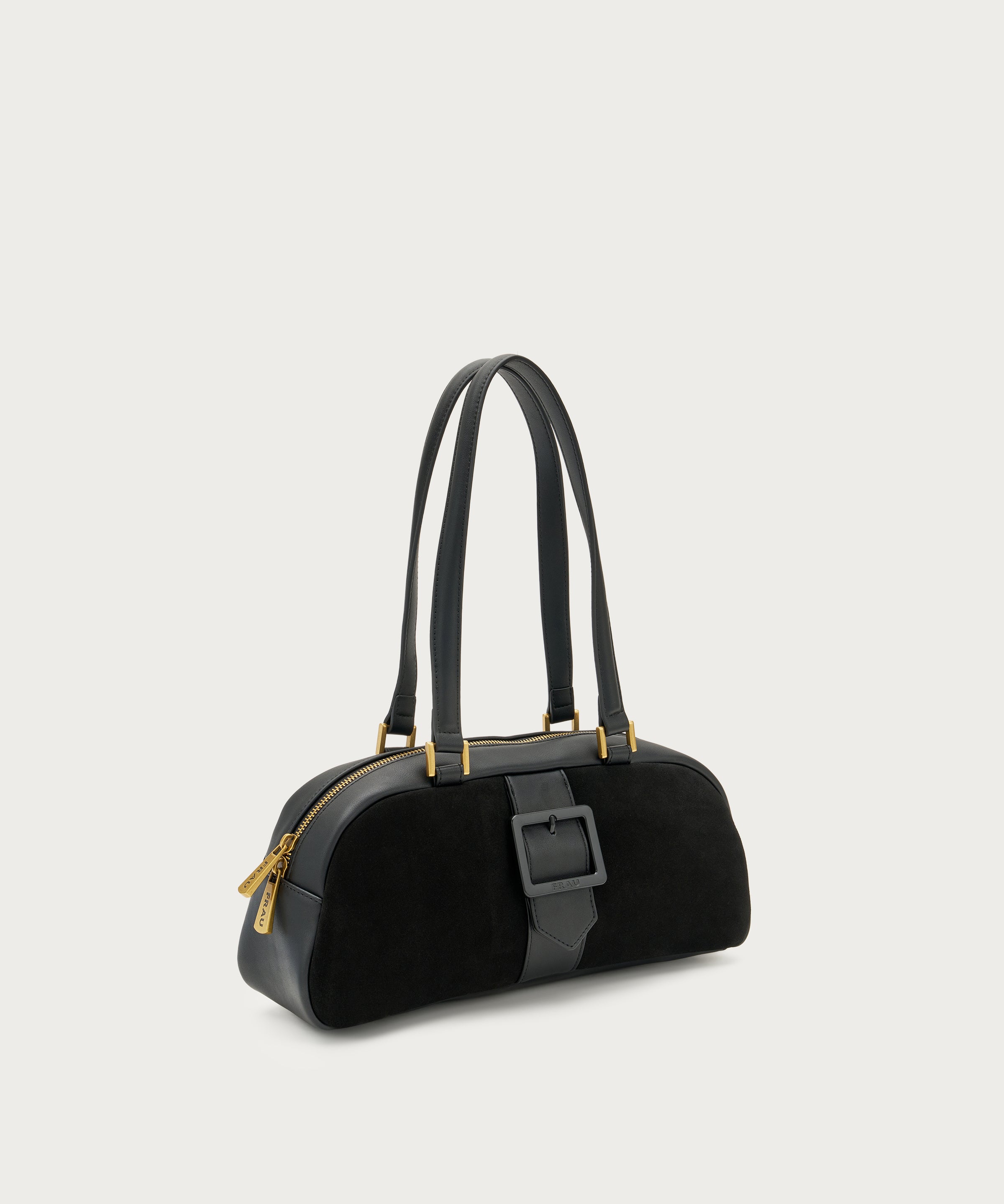Medium shoulder bag in black suede and synthetic material