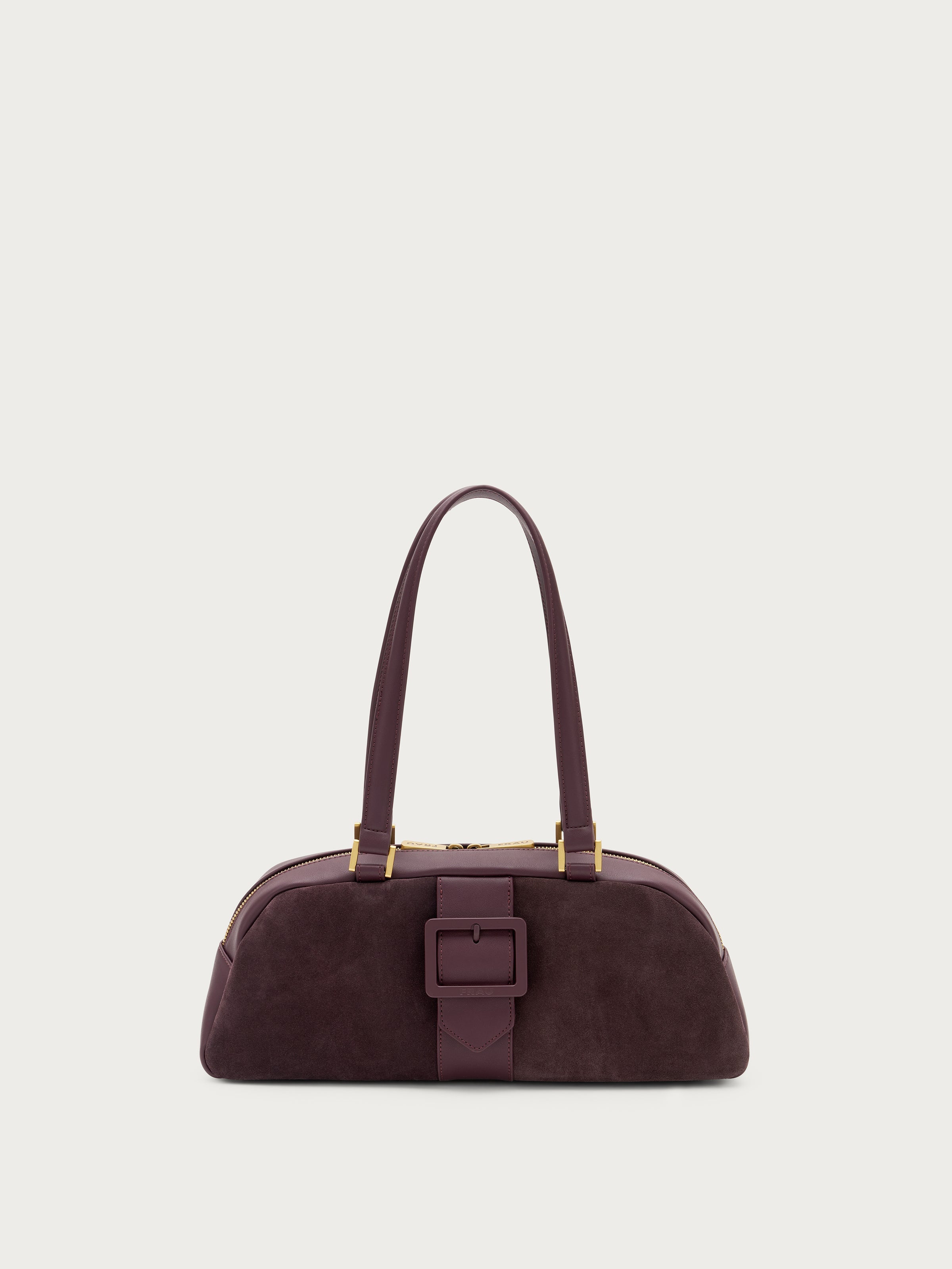 Medium shoulder bag in purple suede and synthetic material – fraushoes