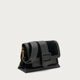 Kleine Umhängetasche aus Veloursleder und synthetischem Material in Schwarz