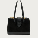 Borsa shopper grande in suede e materiale sintetico nera
