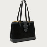 Borsa shopper grande in suede e materiale sintetico nera